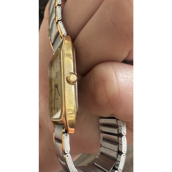 Vintage Pulsar Gold Tone Rectangular Watch Quartz NEW BATTERY Two Tone Bracelet main image 5